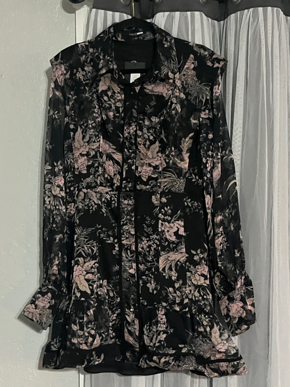 Fashion Nova Black Floral Mini Dress with Pink Accents